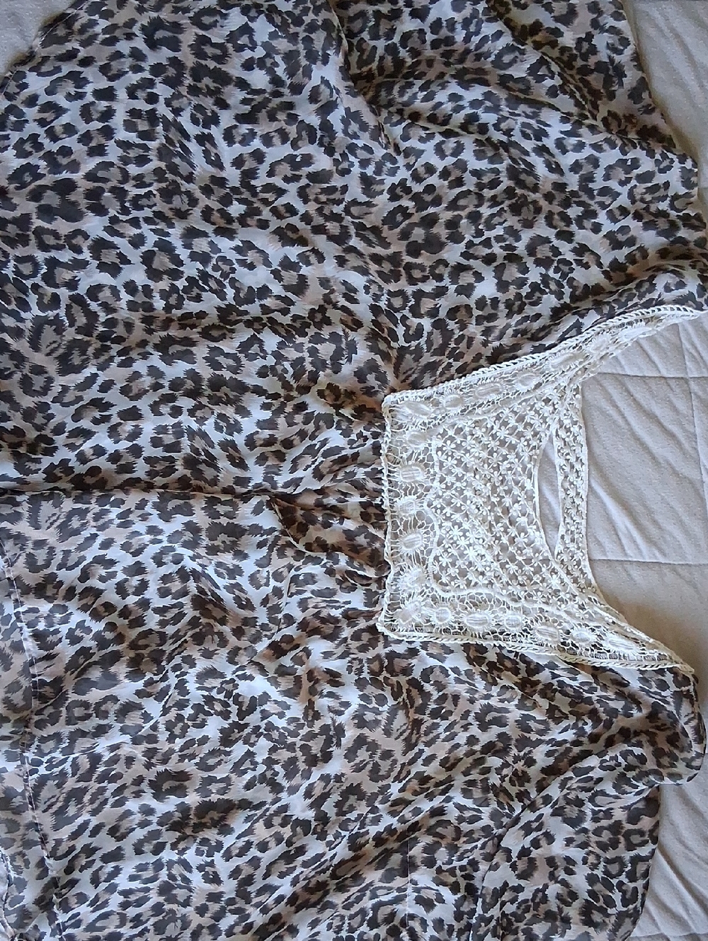 K Jordan Leopard Print Blouse with Ivory Crochet Yoke